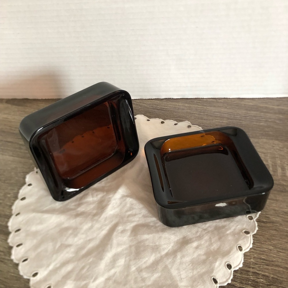 Vtg MCM Kaj Franck Finland Amber Glass Ashtrays